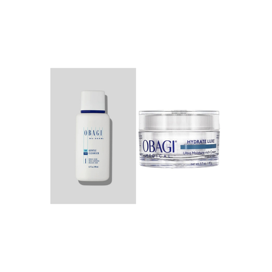 Obagi Nu-Derm Gentle Cleanser 200ml and Hydrate Luxe 48g on a white background