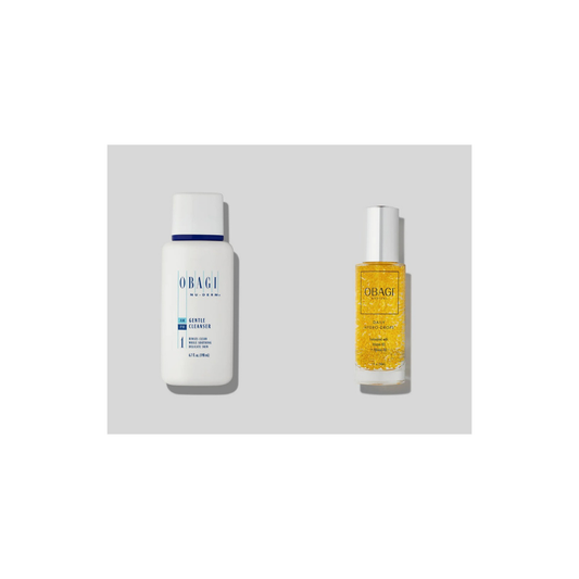 Obagi Nu-Derm Gentle Cleanser 200ml and Daily Hydro-Drops 30ml on a white background