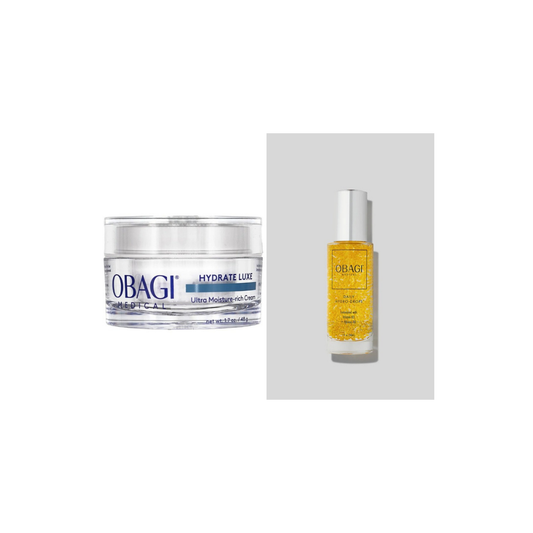 Obagi Hydrate Luxe 48g and Daily Hydro-Drops 30ml on a white background