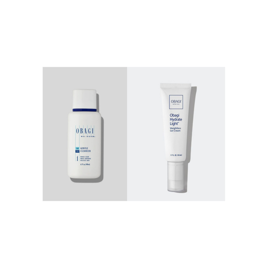 Obagi Nu-Derm Gentle Cleanser 200ml and Hydrate Light Weightless Gel Cream 50ml on a white background