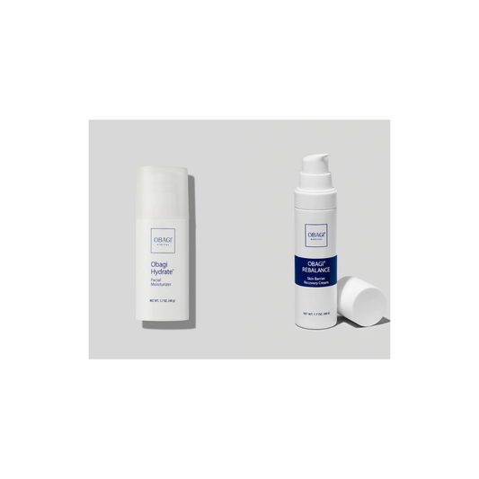 Obagi Hydrate Facial Moisturiser 48g and Rebalance Skin Barrier Recovery Cream 48g on a white background