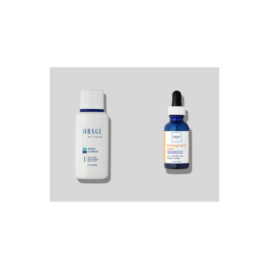 Obagi Nu-Derm Gentle Cleanser 200ml and Professional-C 15% Serum 30ml on a white background