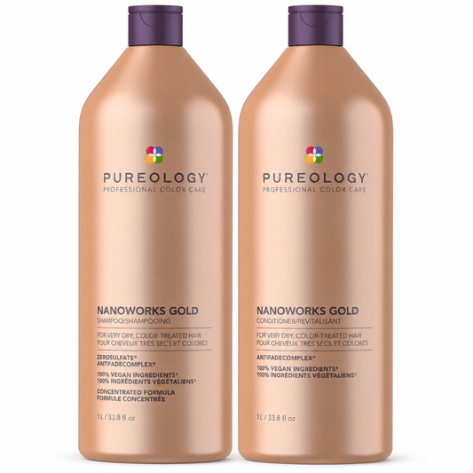 Pureology Nanoworks Gold Shampoo & Conditioner Duo 2 x 1000ml — all included products